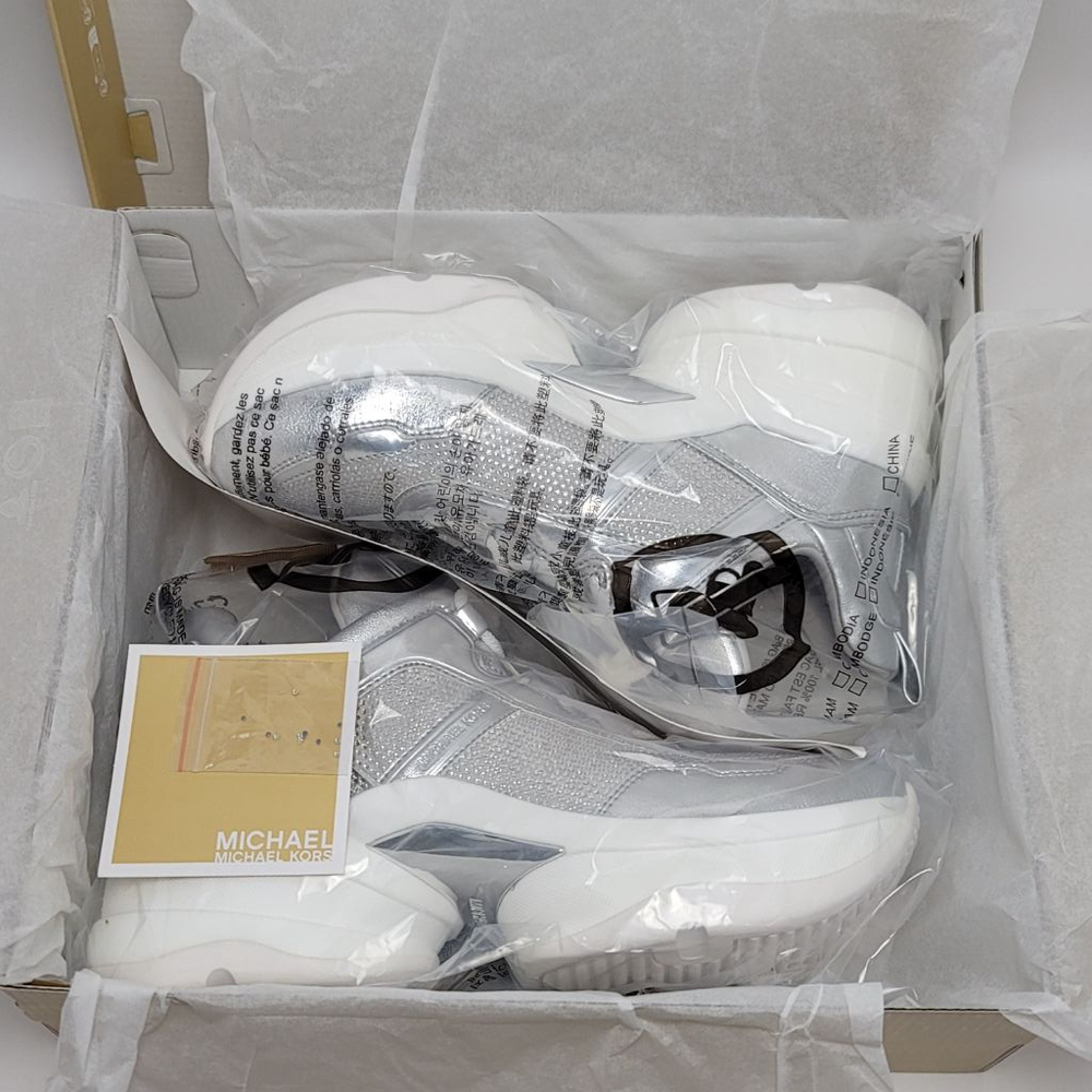 Michael Kors Olympia Extreme Trainer Sneakers Size 9M Crystal Metallic Silver - Picture 11 of 15